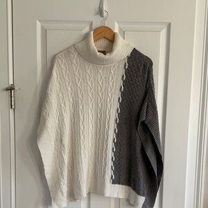 Chico’s Poncho Two-Tone Cable Knit Sweater